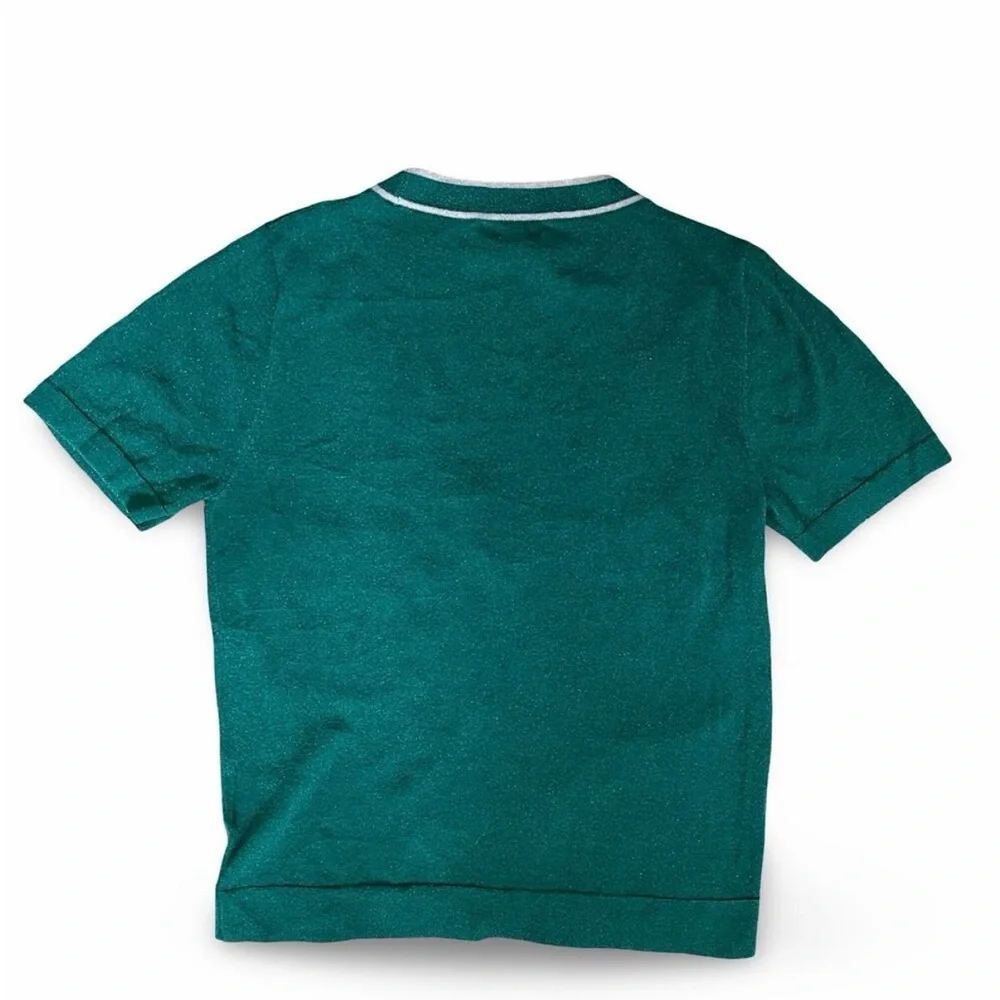 Chanel Green Top Knit Lurex Metallic Short Sleeve Classic Shirt Wool 38 US 6 90s